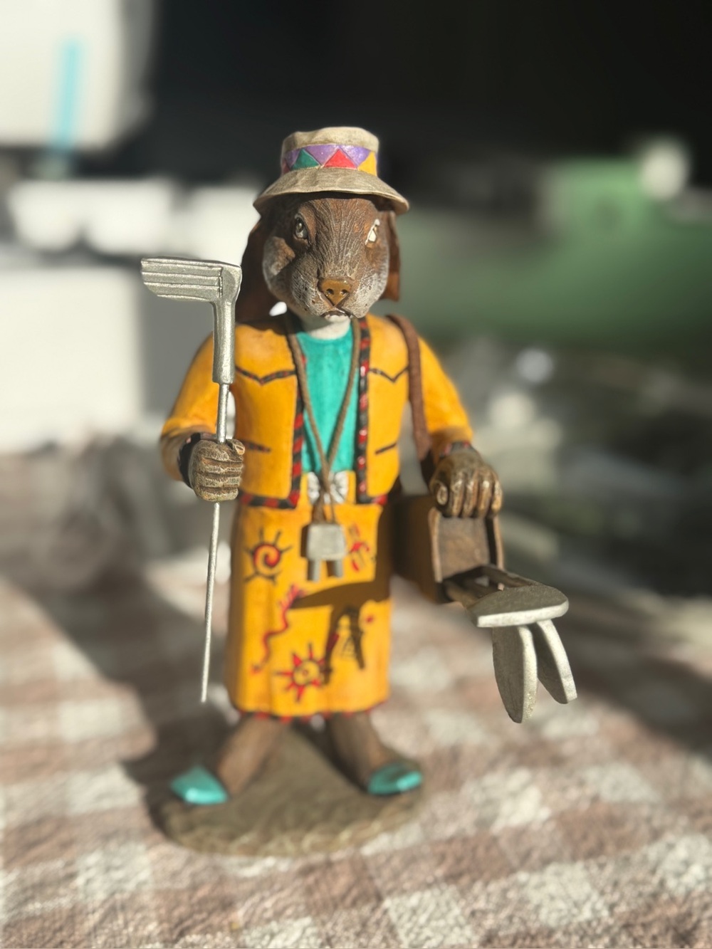 Robert Shields Hand-Painted Rabbit Golf Caddy Figurine - Pristine Condition